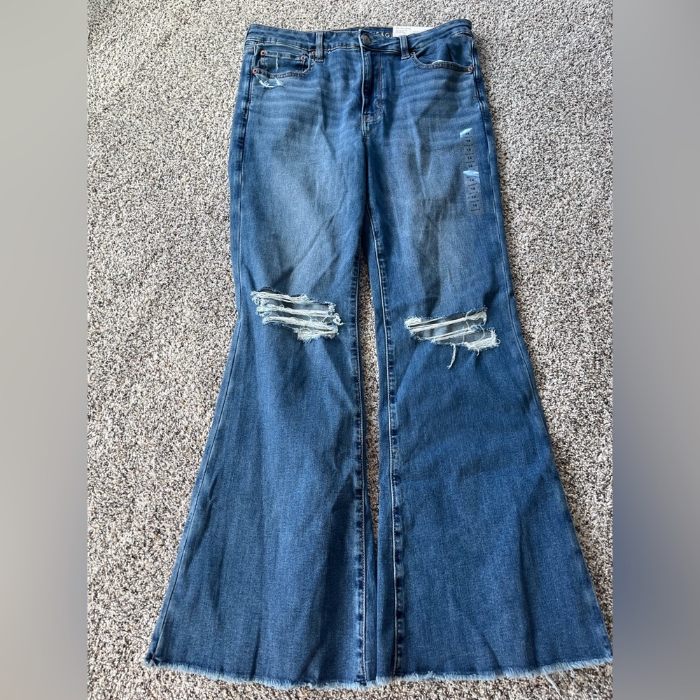 Blue Flared Distressed Women Jeans